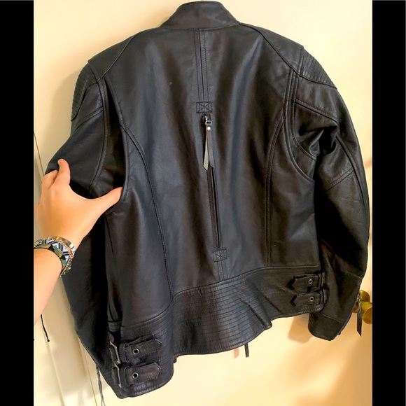 Harley Davidson black leather blue flames jacket S - Picture 8 of 9